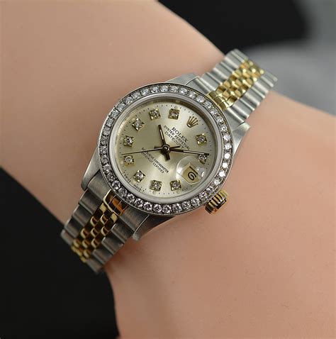 rolex ladies watch diamond bezel stainless|rolex datejust 26mm diamond bezel.